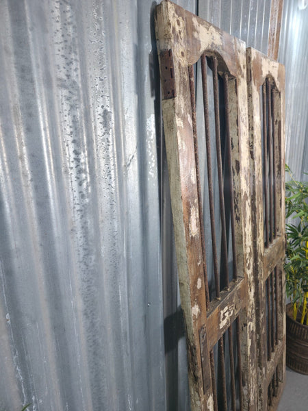 Pair Vintage Rustic Indian Wooden Iron Doors Garden Gates Room Divider Screen