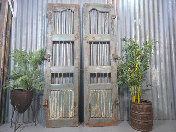 Pair Vintage Rustic Indian Wooden Iron Doors Garden Gates Room Divider Screen