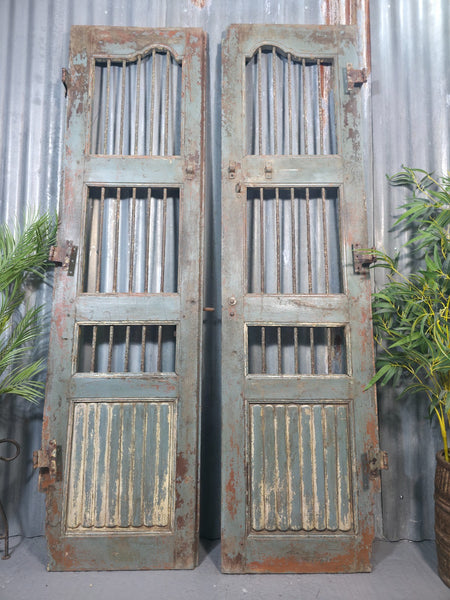 Pair Vintage Rustic Indian Wooden Iron Doors Garden Gates Room Divider Screen