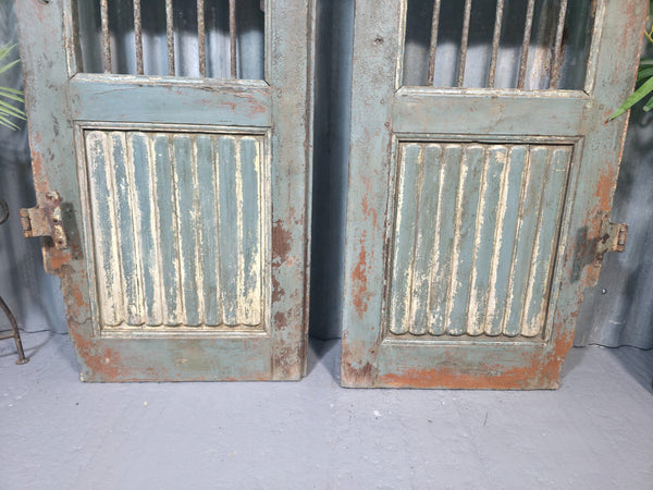 Pair Vintage Rustic Indian Wooden Iron Doors Garden Gates Room Divider Screen