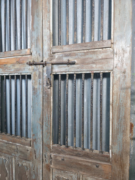 Pair Vintage Rustic Indian Wooden Iron Doors Garden Gates Room Divider Screen