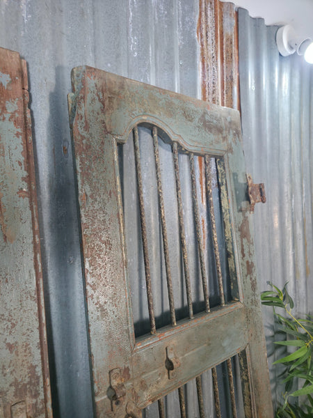 Pair Vintage Rustic Indian Wooden Iron Doors Garden Gates Room Divider Screen