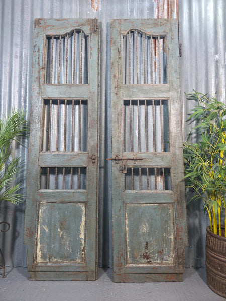 Pair Vintage Rustic Indian Wooden Iron Doors Garden Gates Room Divider Screen
