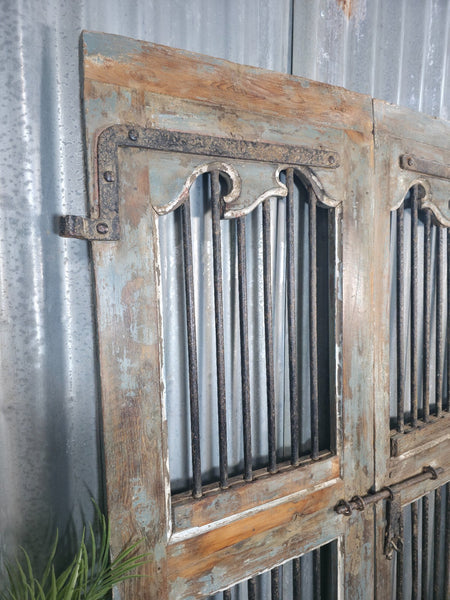 Pair Vintage Rustic Indian Wooden Iron Doors Garden Gates Room Divider Screen