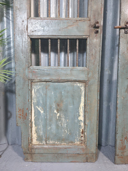 Pair Vintage Rustic Indian Wooden Iron Doors Garden Gates Room Divider Screen