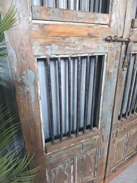 Pair Vintage Rustic Indian Wooden Iron Doors Garden Gates Room Divider Screen