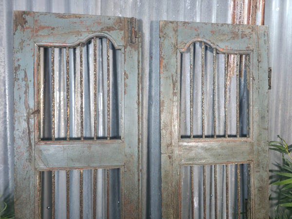 Pair Vintage Rustic Indian Wooden Iron Doors Garden Gates Room Divider Screen
