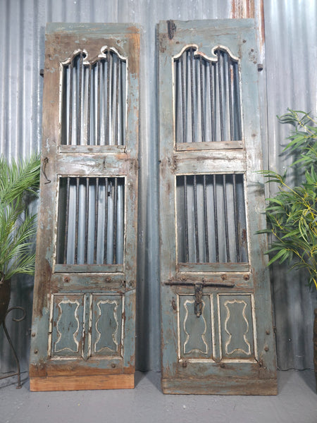 Pair Vintage Rustic Indian Wooden Iron Doors Garden Gates Room Divider Screen