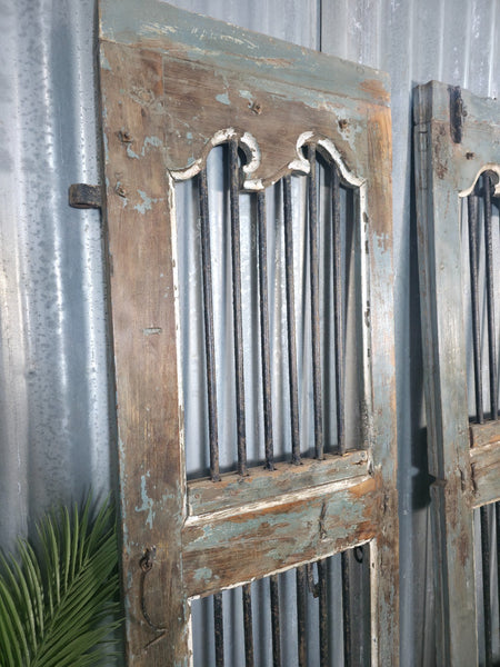 Pair Vintage Rustic Indian Wooden Iron Doors Garden Gates Room Divider Screen