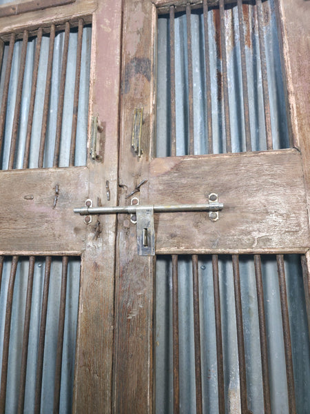 Pair Vintage Rustic Indian Wooden Iron Doors Garden Gates Room Divider Screen