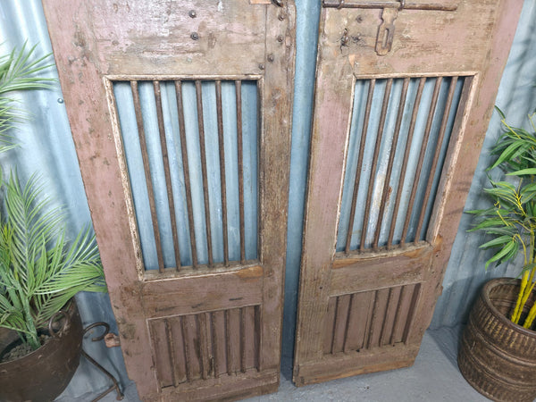 Pair Vintage Rustic Indian Wooden Iron Doors Garden Gates Room Divider Screen