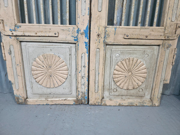 Pair Vintage Rustic Indian Wooden Iron Doors Garden Gates Room Divider Screen