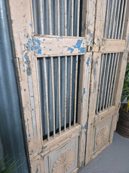 Pair Vintage Rustic Indian Wooden Iron Doors Garden Gates Room Divider Screen