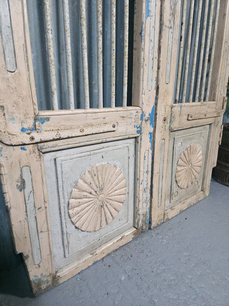 Pair Vintage Rustic Indian Wooden Iron Doors Garden Gates Room Divider Screen