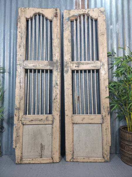 Pair Vintage Rustic Indian Wooden Iron Doors Garden Gates Room Divider Screen