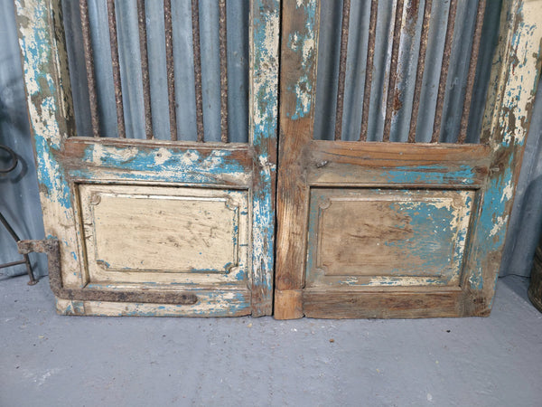 Pair Vintage Rustic Indian Wooden Iron Doors Garden Gates Room Divider Screen