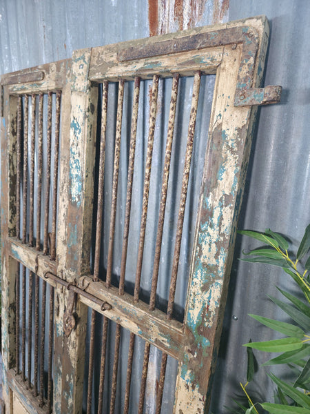 Pair Vintage Rustic Indian Wooden Iron Doors Garden Gates Room Divider Screen