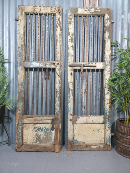 Pair Vintage Rustic Indian Wooden Iron Doors Garden Gates Room Divider Screen