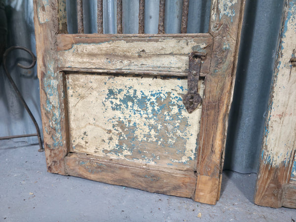 Pair Vintage Rustic Indian Wooden Iron Doors Garden Gates Room Divider Screen