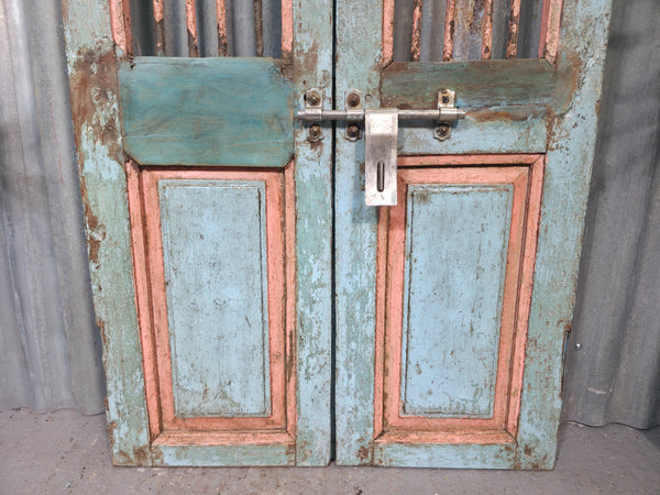 Pair Vintage Rustic Indian Wooden Iron Doors Garden Gates Room Divider Screen