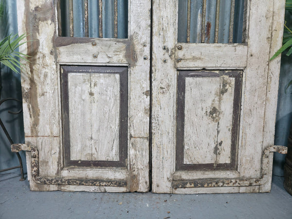 Pair Vintage Rustic Indian Wooden Iron Doors Garden Gates Room Divider Screen