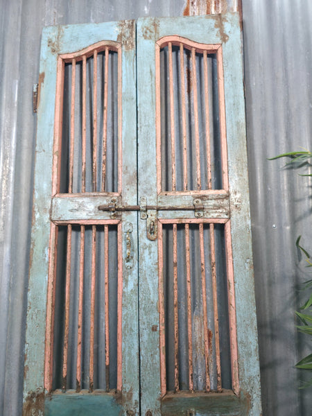 Pair Vintage Rustic Indian Wooden Iron Doors Garden Gates Room Divider Screen