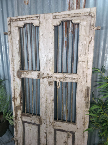 Pair Vintage Rustic Indian Wooden Iron Doors Garden Gates Room Divider Screen
