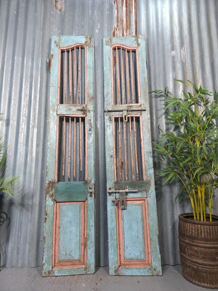 Pair Vintage Rustic Indian Wooden Iron Doors Garden Gates Room Divider Screen