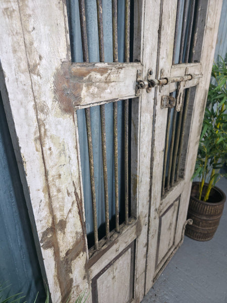 Pair Vintage Rustic Indian Wooden Iron Doors Garden Gates Room Divider Screen