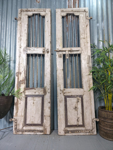 Pair Vintage Rustic Indian Wooden Iron Doors Garden Gates Room Divider Screen