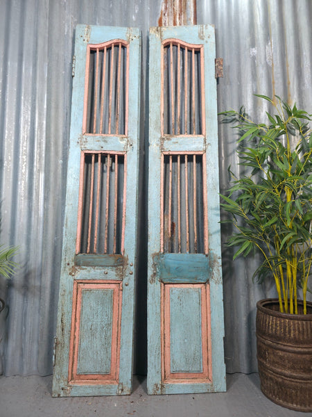 Pair Vintage Rustic Indian Wooden Iron Doors Garden Gates Room Divider Screen