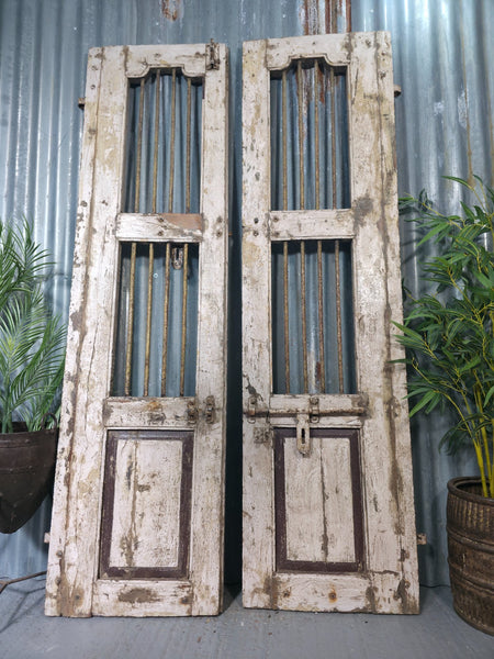 Pair Vintage Rustic Indian Wooden Iron Doors Garden Gates Room Divider Screen