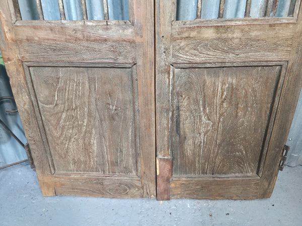 Pair Vintage Rustic Indian Wooden Iron Doors Garden Gates Room Divider Screen