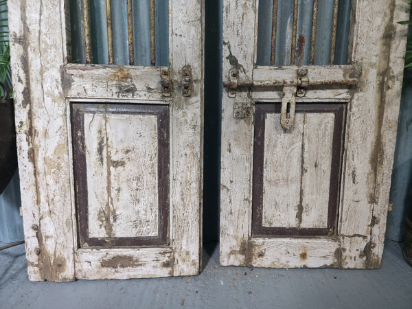 Pair Vintage Rustic Indian Wooden Iron Doors Garden Gates Room Divider Screen
