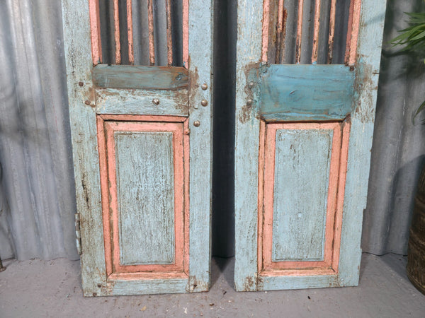 Pair Vintage Rustic Indian Wooden Iron Doors Garden Gates Room Divider Screen