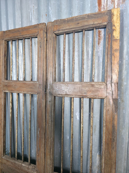 Pair Vintage Rustic Indian Wooden Iron Doors Garden Gates Room Divider Screen