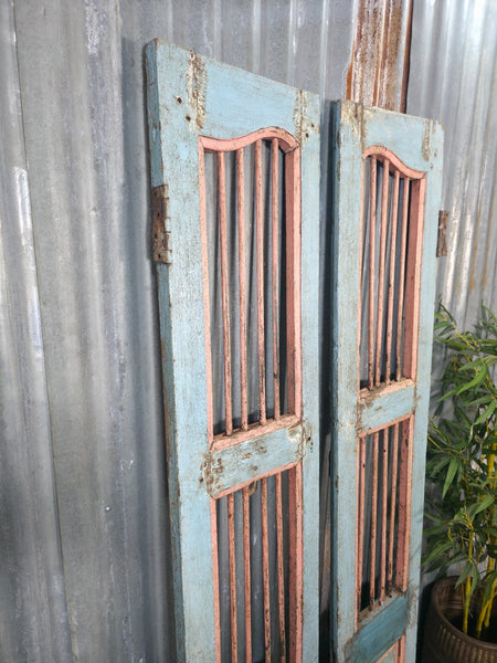 Pair Vintage Rustic Indian Wooden Iron Doors Garden Gates Room Divider Screen