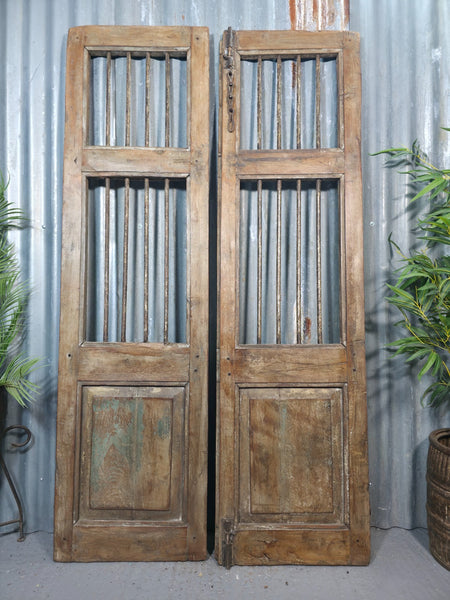 Pair Vintage Rustic Indian Wooden Iron Doors Garden Gates Room Divider Screen