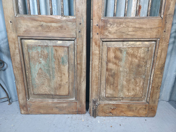 Pair Vintage Rustic Indian Wooden Iron Doors Garden Gates Room Divider Screen