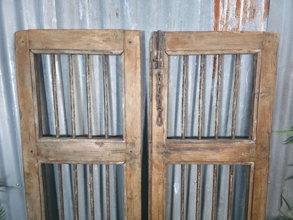 Pair Vintage Rustic Indian Wooden Iron Doors Garden Gates Room Divider Screen