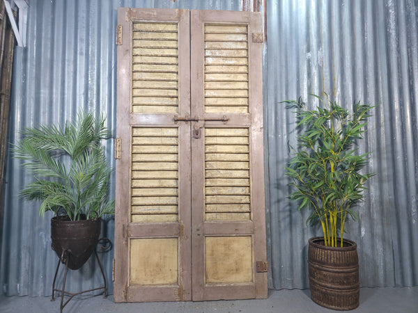 Pair Vintage Rustic Indian Wooden Iron Doors Garden Gates Room Divider Screen
