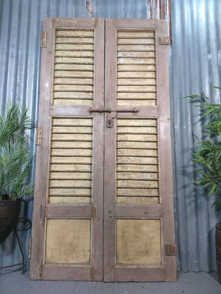 Pair Vintage Rustic Indian Wooden Iron Doors Garden Gates Room Divider Screen