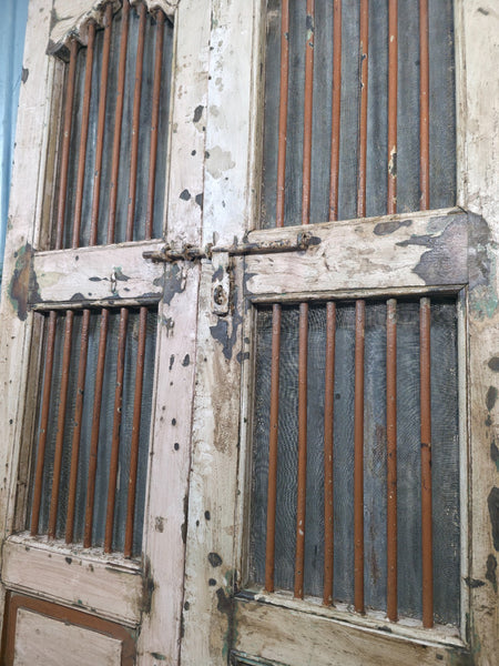 Pair Vintage Rustic Indian Wooden Iron Doors Garden Gates Room Divider Screen