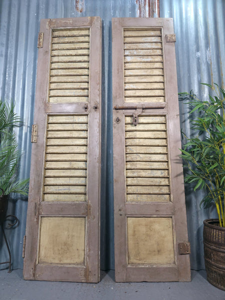 Pair Vintage Rustic Indian Wooden Iron Doors Garden Gates Room Divider Screen