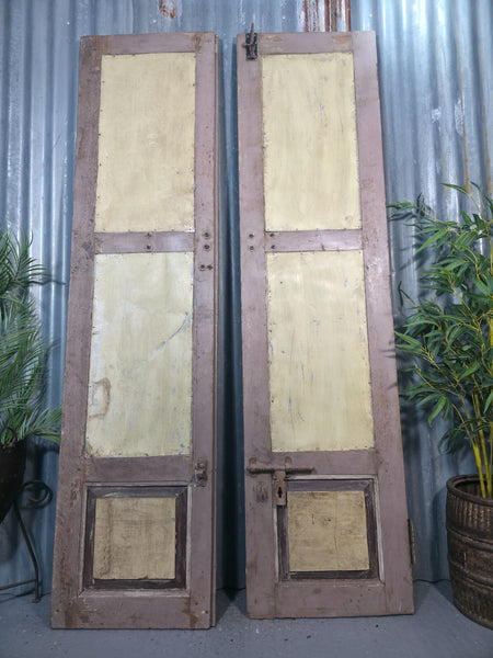 Pair Vintage Rustic Indian Wooden Iron Doors Garden Gates Room Divider Screen