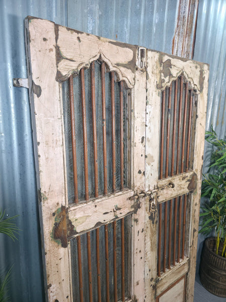 Pair Vintage Rustic Indian Wooden Iron Doors Garden Gates Room Divider Screen