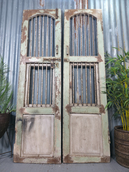 Pair Vintage Rustic Indian Wooden Iron Doors Garden Gates Room Divider Screen