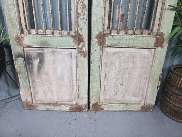 Pair Vintage Rustic Indian Wooden Iron Doors Garden Gates Room Divider Screen