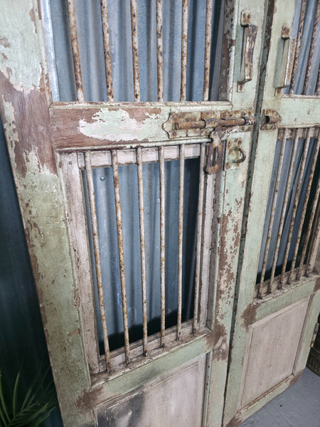 Pair Vintage Rustic Indian Wooden Iron Doors Garden Gates Room Divider Screen