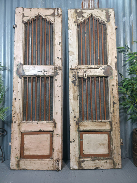 Pair Vintage Rustic Indian Wooden Iron Doors Garden Gates Room Divider Screen